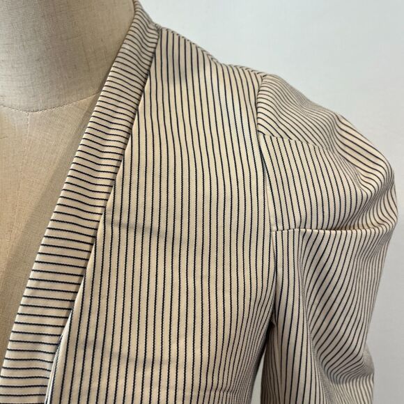 Zara Basic Collection Sm White Pin Striped Cropped Jacket Fitted Puff Shoulder - Picture 5 of 10